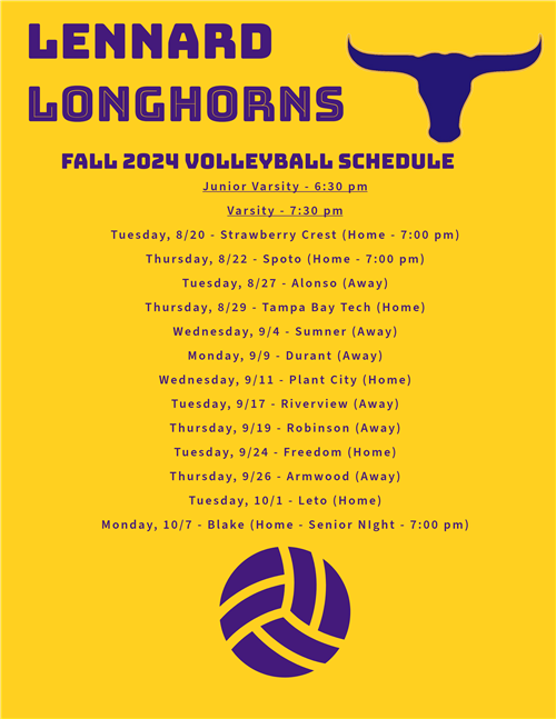 See printed schedule below or download the listed document